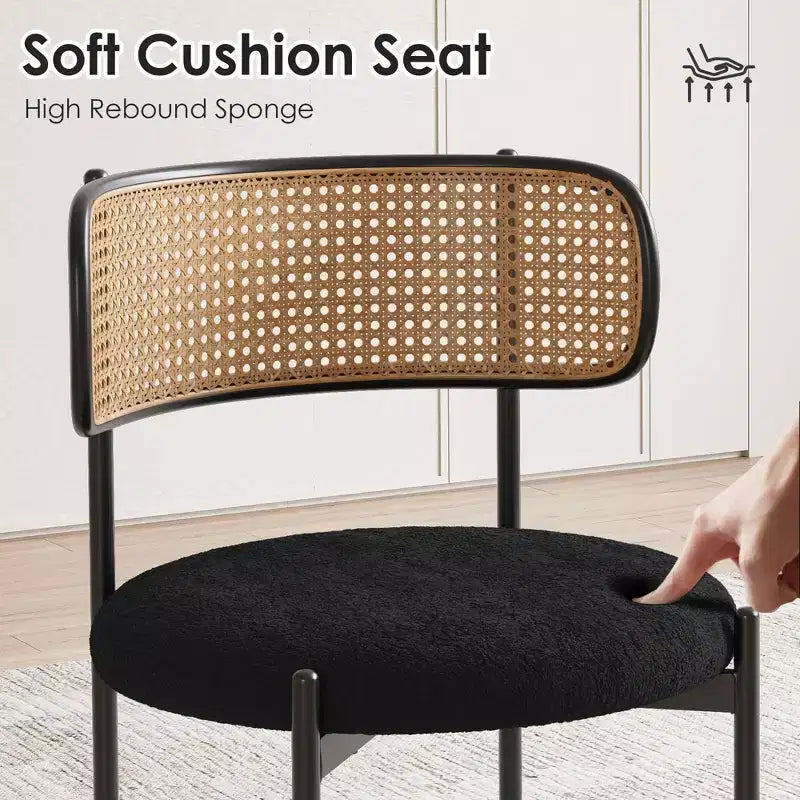 MAYEERTY Chaises de salle à manger modernes rembourrées, lot de 2, avec pieds en métal et dossier en rotin, pour cuisine (noir)