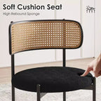 MAYEERTY Chaises de salle à manger modernes rembourrées, lot de 2, avec pieds en métal et dossier en rotin, pour cuisine (noir)