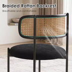 MAYEERTY Chaises de salle à manger modernes rembourrées, lot de 2, avec pieds en métal et dossier en rotin, pour cuisine (noir)