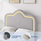 Cadre de lit princesse jumeau/double/grand format avec tête de lit réglable et revêtement en velours - Lit plateforme pour enfants