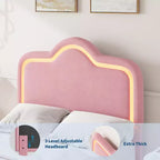Cadre de lit princesse jumeau/double/grand format avec tête de lit réglable et revêtement en velours - Lit plateforme pour enfants