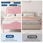 Cadre de lit princesse jumeau/double/grand format avec tête de lit réglable et revêtement en velours - Lit plateforme pour enfants