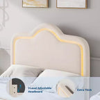 Cadre de lit princesse jumeau/double/grand format avec tête de lit réglable et revêtement en velours - Lit plateforme pour enfants