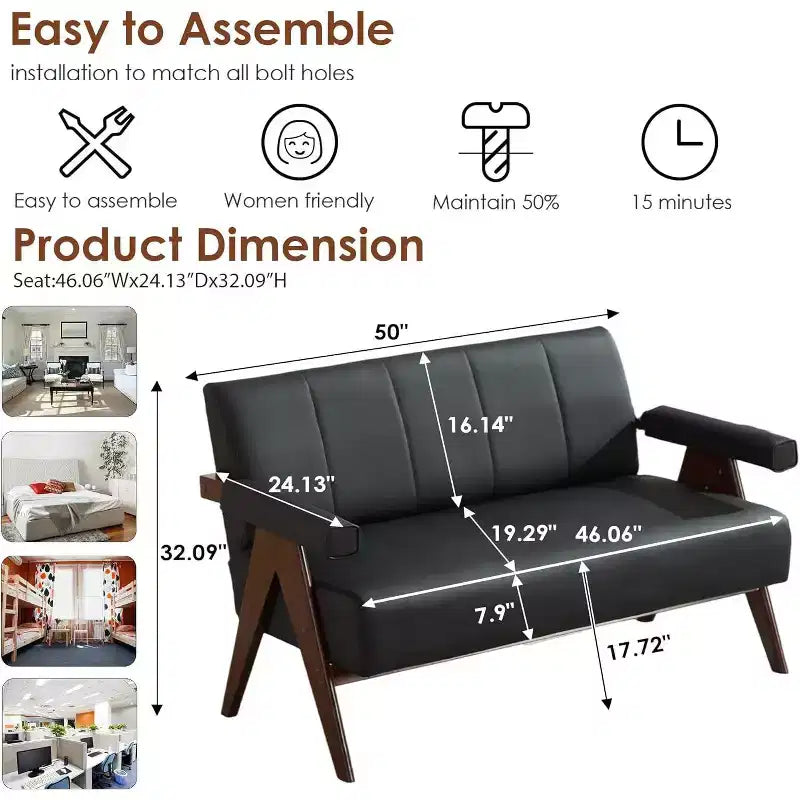 Canapé en Faux Cuir TYBOATLE, Petit Canapé de Bureau Moderne du Milieu du Siècle, Mini Causeuse Rembourrée Confortable pour Petits Espaces, Chambre, Salon, Appartement