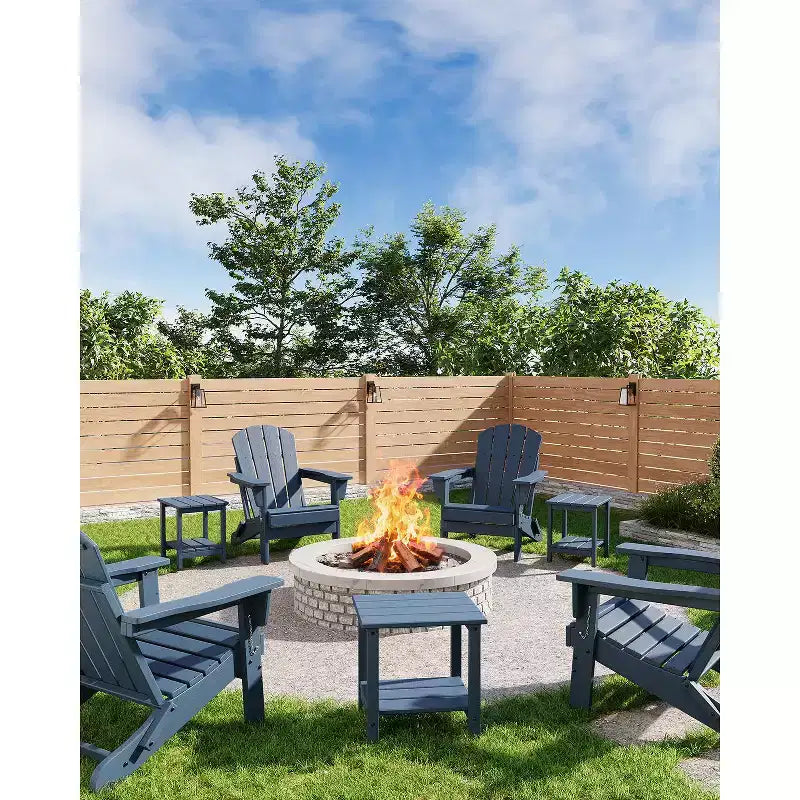Table d'appoint d'extérieur à 2 niveaux, 45,7 cm, en PEHD, toutes saisons, pour terrasse, table d'appoint pour patio, piscine, intérieur, jardin, blanc - 2 pièces