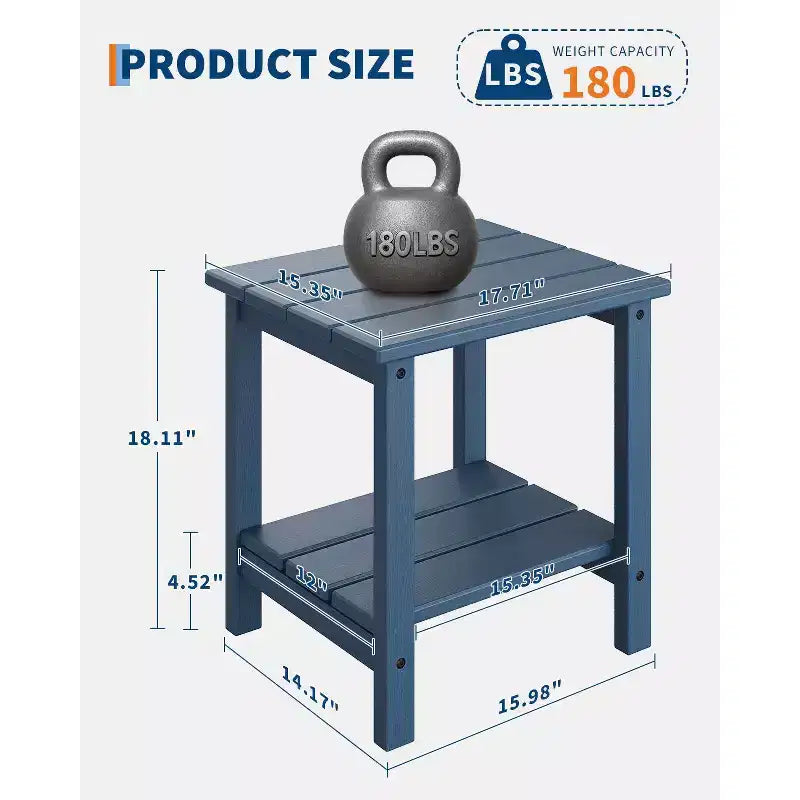 Table d'appoint d'extérieur à 2 niveaux, 45,7 cm, en PEHD, toutes saisons, pour terrasse, table d'appoint pour patio, piscine, intérieur, jardin, blanc - 2 pièces