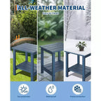 Table d'appoint d'extérieur à 2 niveaux, 45,7 cm, en PEHD, toutes saisons, pour terrasse, table d'appoint pour patio, piscine, intérieur, jardin, blanc - 2 pièces