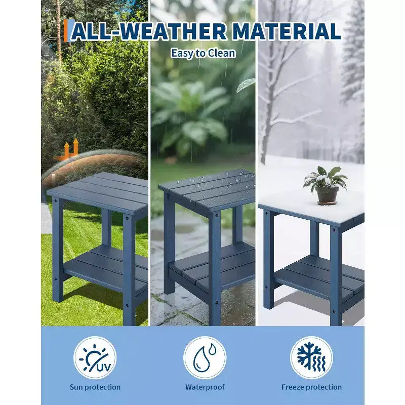 Table d'appoint d'extérieur à 2 niveaux, 45,7 cm, en PEHD, toutes saisons, pour terrasse, table d'appoint pour patio, piscine, intérieur, jardin, blanc - 2 pièces