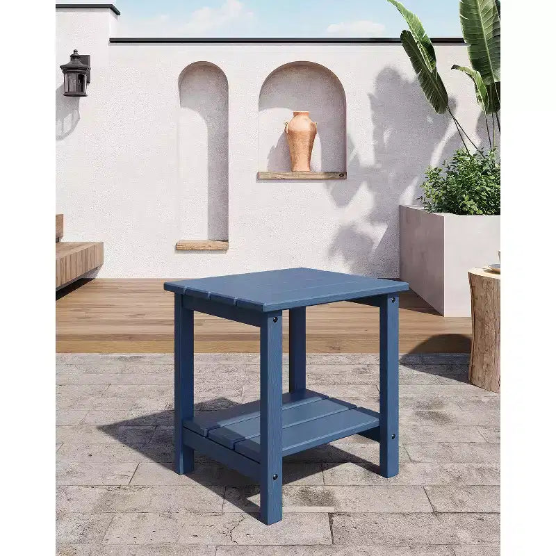Table d'appoint d'extérieur à 2 niveaux, 45,7 cm, en PEHD, toutes saisons, pour terrasse, table d'appoint pour patio, piscine, intérieur, jardin, blanc - 2 pièces
