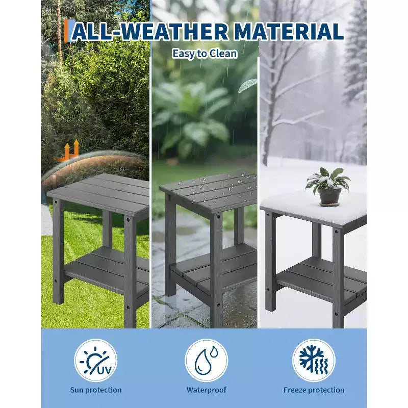 Table d'appoint d'extérieur à 2 niveaux, 45,7 cm, en PEHD, toutes saisons, pour terrasse, table d'appoint pour patio, piscine, intérieur, jardin, blanc - 2 pièces