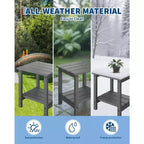 Table d'appoint d'extérieur à 2 niveaux, 45,7 cm, en PEHD, toutes saisons, pour terrasse, table d'appoint pour patio, piscine, intérieur, jardin, blanc - 2 pièces