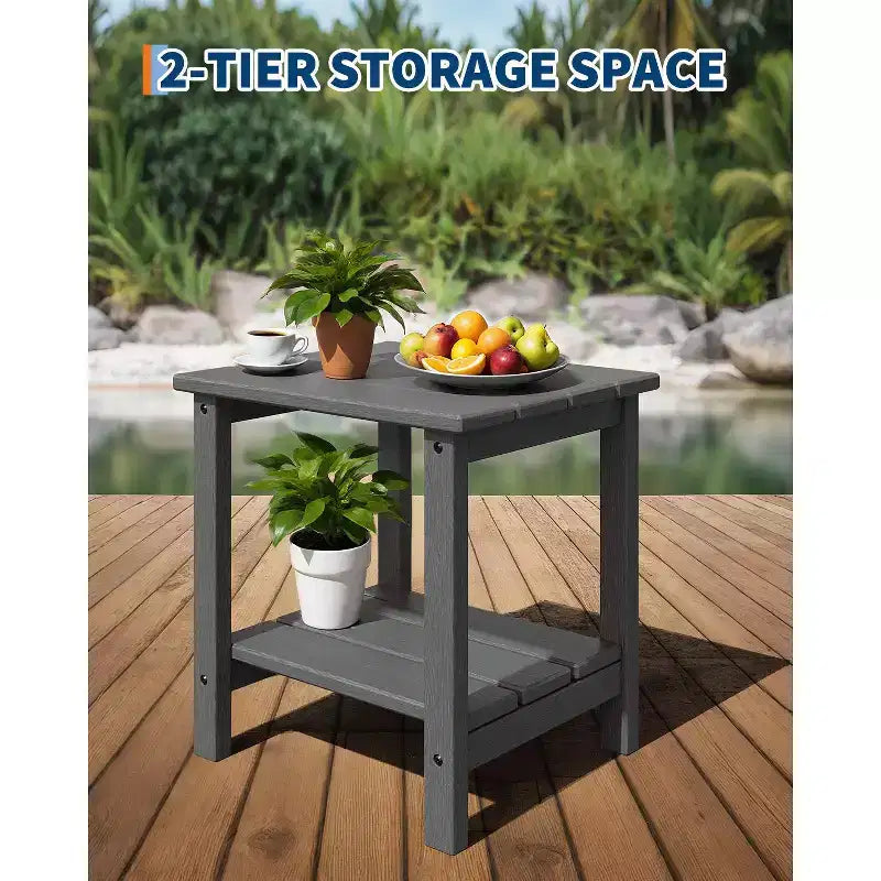 Table d'appoint d'extérieur à 2 niveaux, 45,7 cm, en PEHD, toutes saisons, pour terrasse, table d'appoint pour patio, piscine, intérieur, jardin, blanc - 2 pièces