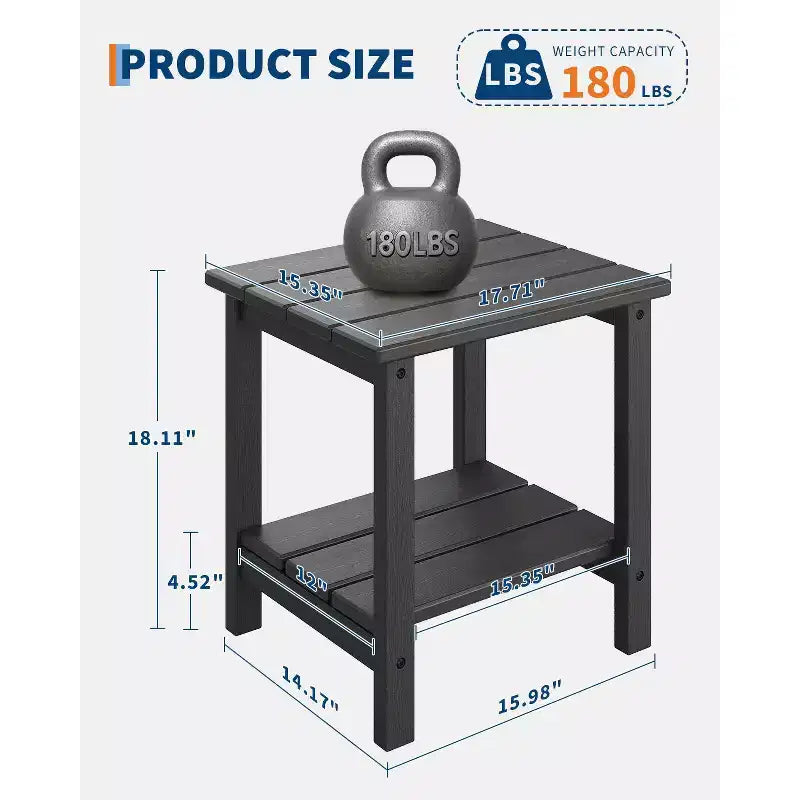 Table d'appoint d'extérieur à 2 niveaux, 45,7 cm, en PEHD, toutes saisons, pour terrasse, table d'appoint pour patio, piscine, intérieur, jardin, blanc - 2 pièces