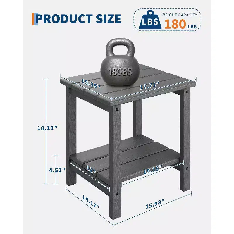 Table d'appoint d'extérieur à 2 niveaux, 45,7 cm, en PEHD, toutes saisons, pour terrasse, table d'appoint pour patio, piscine, intérieur, jardin, blanc - 2 pièces