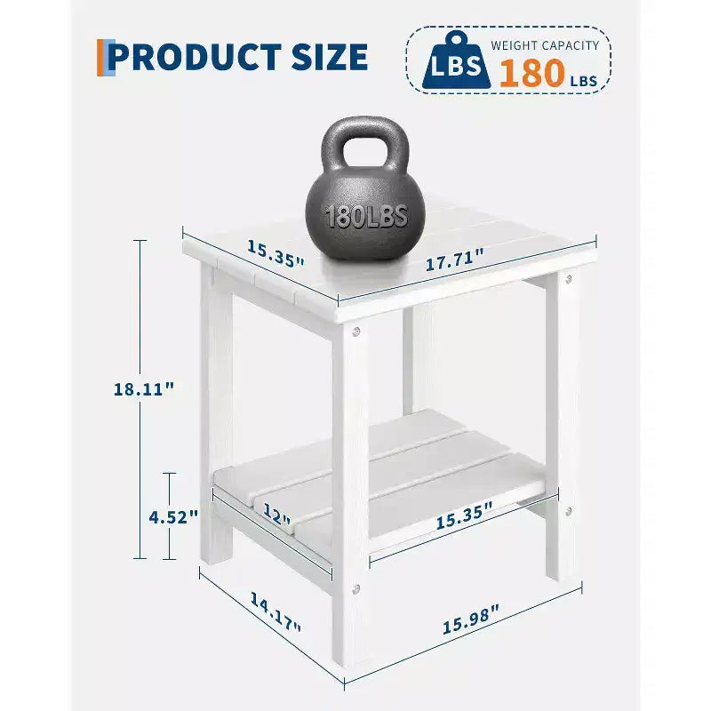 Table d'appoint d'extérieur à 2 niveaux, 45,7 cm, en PEHD, toutes saisons, pour terrasse, table d'appoint pour patio, piscine, intérieur, jardin, blanc - 2 pièces