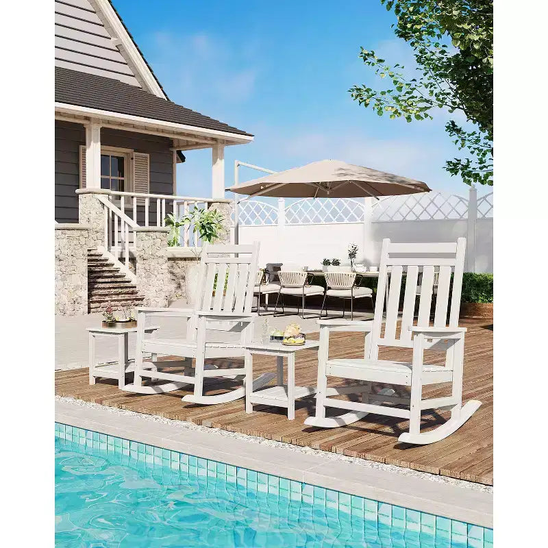 Table d'appoint d'extérieur à 2 niveaux, 45,7 cm, en PEHD, toutes saisons, pour terrasse, table d'appoint pour patio, piscine, intérieur, jardin, blanc - 2 pièces