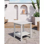 Table d'appoint d'extérieur à 2 niveaux, 45,7 cm, en PEHD, toutes saisons, pour terrasse, table d'appoint pour patio, piscine, intérieur, jardin, blanc - 2 pièces