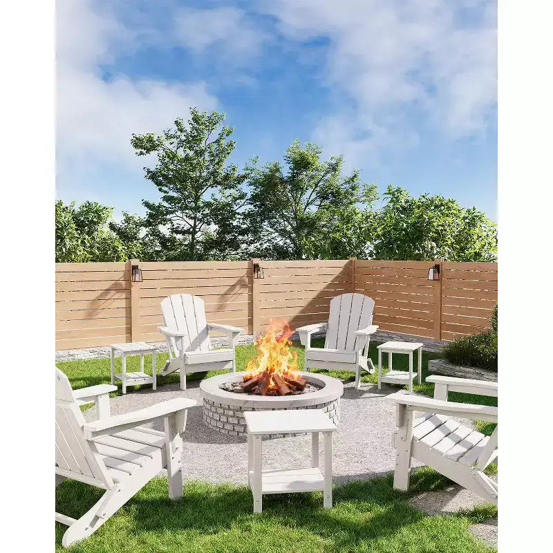 Table d'appoint d'extérieur à 2 niveaux, 45,7 cm, en PEHD, toutes saisons, pour terrasse, table d'appoint pour patio, piscine, intérieur, jardin, blanc - 2 pièces