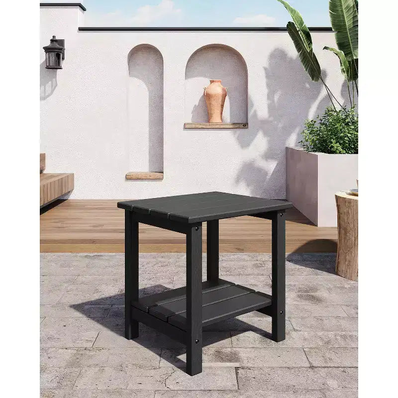 Table d'appoint d'extérieur à 2 niveaux, 45,7 cm, en PEHD, toutes saisons, pour terrasse, table d'appoint pour patio, piscine, intérieur, jardin, blanc - 2 pièces