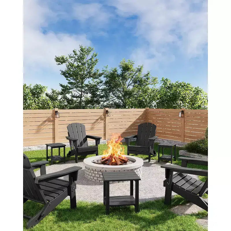 Table d'appoint d'extérieur à 2 niveaux, 45,7 cm, en PEHD, toutes saisons, pour terrasse, table d'appoint pour patio, piscine, intérieur, jardin, blanc - 2 pièces