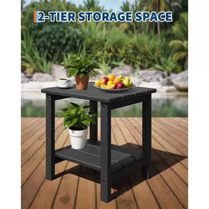 Table d'appoint d'extérieur à 2 niveaux, 45,7 cm, en PEHD, toutes saisons, pour terrasse, table d'appoint pour patio, piscine, intérieur, jardin, blanc - 2 pièces