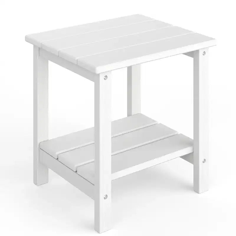 Table d'appoint d'extérieur à 2 niveaux, 45,7 cm, en PEHD, toutes saisons, pour terrasse, table d'appoint pour patio, piscine, intérieur, jardin, blanc - 2 pièces