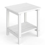 Table d'appoint d'extérieur à 2 niveaux, 45,7 cm, en PEHD, toutes saisons, pour terrasse, table d'appoint pour patio, piscine, intérieur, jardin, blanc - 2 pièces