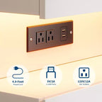 Table de chevet moderne COZONY avec lumière LED contrôlée par application, étagère ouverte en U, table de chevet avec station de charge, table d'appoint à 3 tiroirs avec port USB et prise de courant