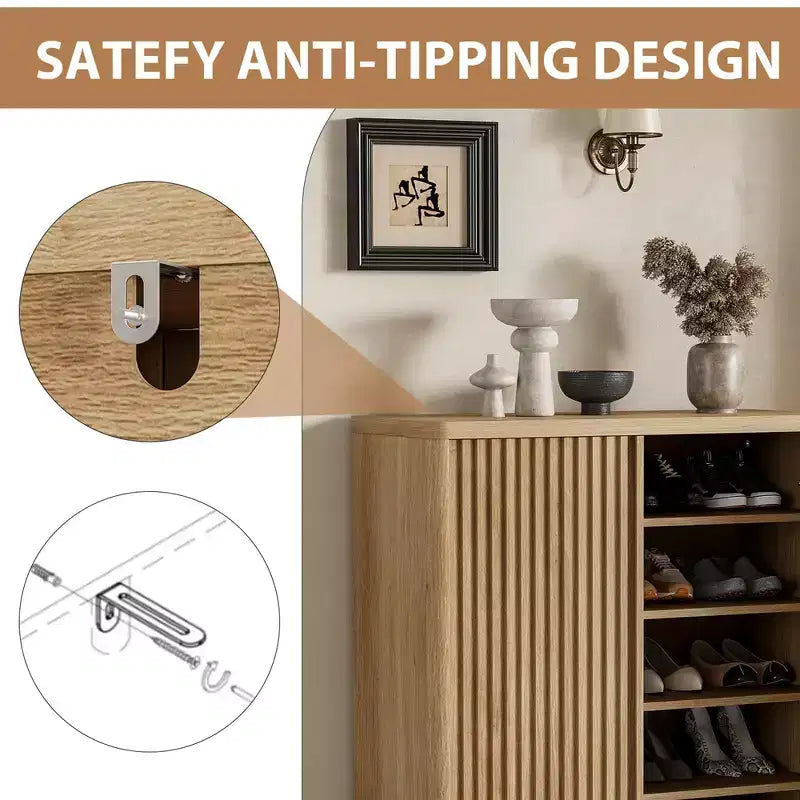 Meuble à chaussures rustique avec portes cannelées de 41,5 po - Banc d'entrée à 5 niveaux avec 4 étagères réglables pour le rangement dans le couloir et le foyer