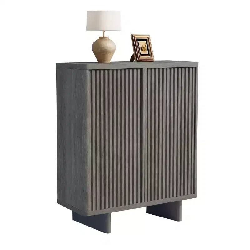 Meuble à chaussures rustique avec portes cannelées de 41,5 po - Banc d'entrée à 5 niveaux avec 4 étagères réglables pour le rangement dans le couloir et le foyer