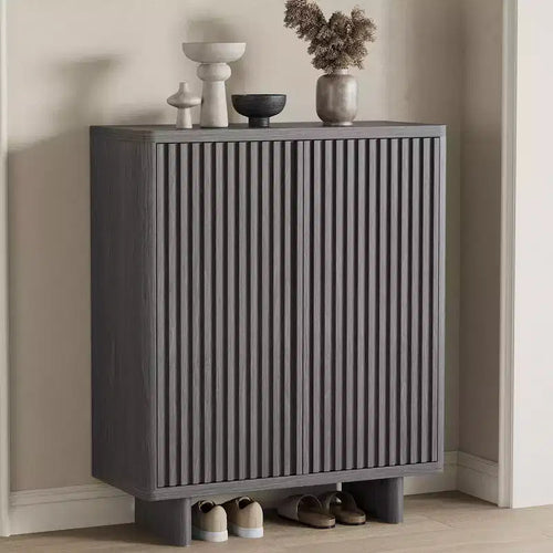 41.5 Rustic Fluted Door Shoe Cabinet - 5-Tier Entryway Bench with 4 Adjustable Shelves for Hallway & Foyer Storage