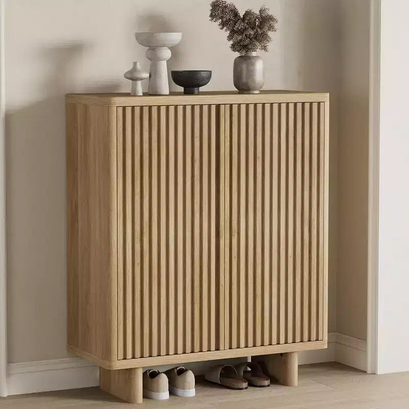 Meuble à chaussures rustique avec portes cannelées de 41,5 po - Banc d'entrée à 5 niveaux avec 4 étagères réglables pour le rangement dans le couloir et le foyer