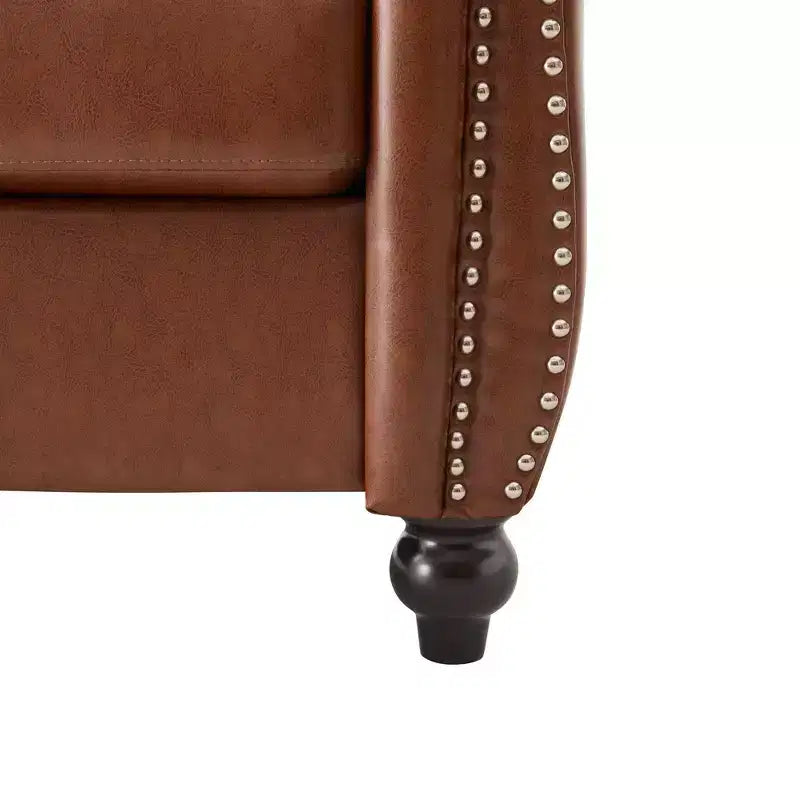 Fauteuil d'appoint Chesterfield moderne Whisen, fauteuil club avec accoudoirs arrondis, garniture cloutée et pieds en bois massif