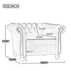 Fauteuil d'appoint Chesterfield moderne Whisen, fauteuil club avec accoudoirs arrondis, garniture cloutée et pieds en bois massif
