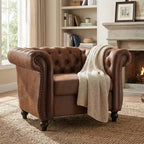 Fauteuil d'appoint Chesterfield moderne Whisen, fauteuil club avec accoudoirs arrondis, garniture cloutée et pieds en bois massif