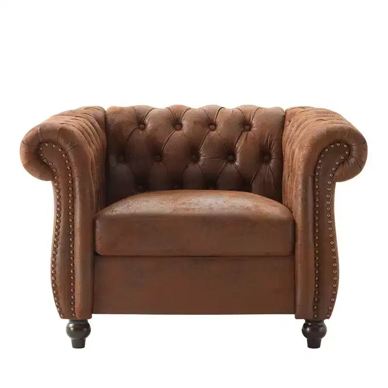 Fauteuil d'appoint Chesterfield moderne Whisen, fauteuil club avec accoudoirs arrondis, garniture cloutée et pieds en bois massif