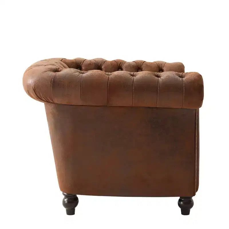 Fauteuil d'appoint Chesterfield moderne Whisen, fauteuil club avec accoudoirs arrondis, garniture cloutée et pieds en bois massif