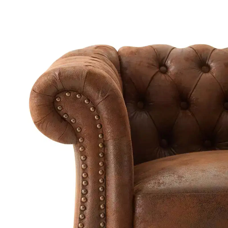 Fauteuil d'appoint Chesterfield moderne Whisen, fauteuil club avec accoudoirs arrondis, garniture cloutée et pieds en bois massif