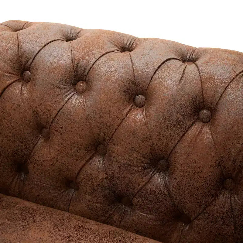 Fauteuil d'appoint Chesterfield moderne Whisen, fauteuil club avec accoudoirs arrondis, garniture cloutée et pieds en bois massif