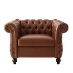 Fauteuil d'appoint Chesterfield moderne Whisen, fauteuil club avec accoudoirs arrondis, garniture cloutée et pieds en bois massif