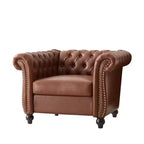 Fauteuil d'appoint Chesterfield moderne Whisen, fauteuil club avec accoudoirs arrondis, garniture cloutée et pieds en bois massif