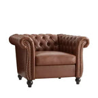 Fauteuil d'appoint Chesterfield moderne Whisen, fauteuil club avec accoudoirs arrondis, garniture cloutée et pieds en bois massif
