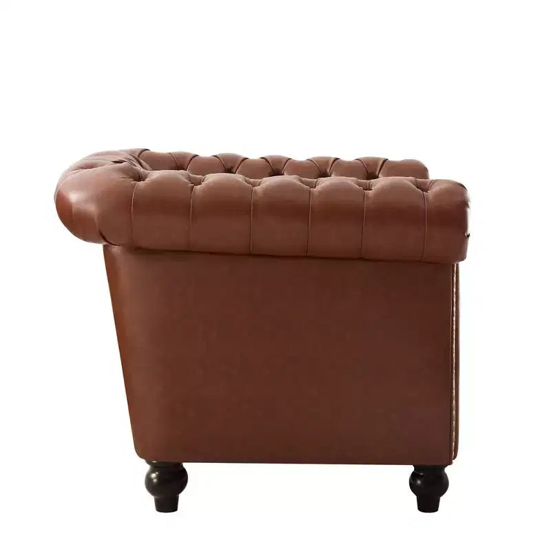Fauteuil d'appoint Chesterfield moderne Whisen, fauteuil club avec accoudoirs arrondis, garniture cloutée et pieds en bois massif