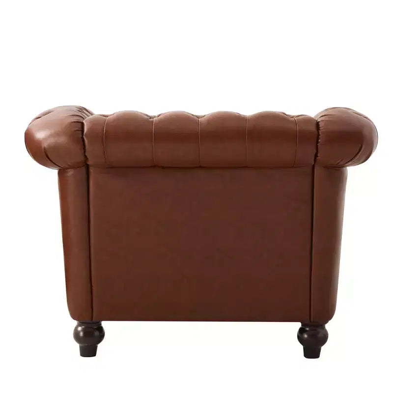 Fauteuil d'appoint Chesterfield moderne Whisen, fauteuil club avec accoudoirs arrondis, garniture cloutée et pieds en bois massif