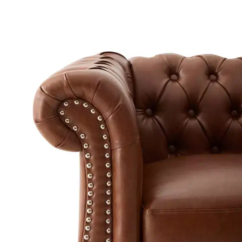 Fauteuil d'appoint Chesterfield moderne Whisen, fauteuil club avec accoudoirs arrondis, garniture cloutée et pieds en bois massif