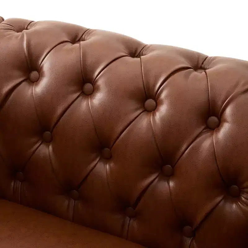 Fauteuil d'appoint Chesterfield moderne Whisen, fauteuil club avec accoudoirs arrondis, garniture cloutée et pieds en bois massif