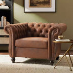 Fauteuil d'appoint Chesterfield moderne Whisen, fauteuil club avec accoudoirs arrondis, garniture cloutée et pieds en bois massif