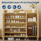 Meuble à chaussures en rotin, meuble de rangement pour chaussures en bois avec 3 portes et étagères réglables pour entrée, salon, couloir