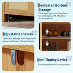 Meuble à chaussures en rotin, meuble de rangement pour chaussures en bois avec 3 portes et étagères réglables pour entrée, salon, couloir