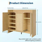 Meuble à chaussures en rotin, meuble de rangement pour chaussures en bois avec 3 portes et étagères réglables pour entrée, salon, couloir